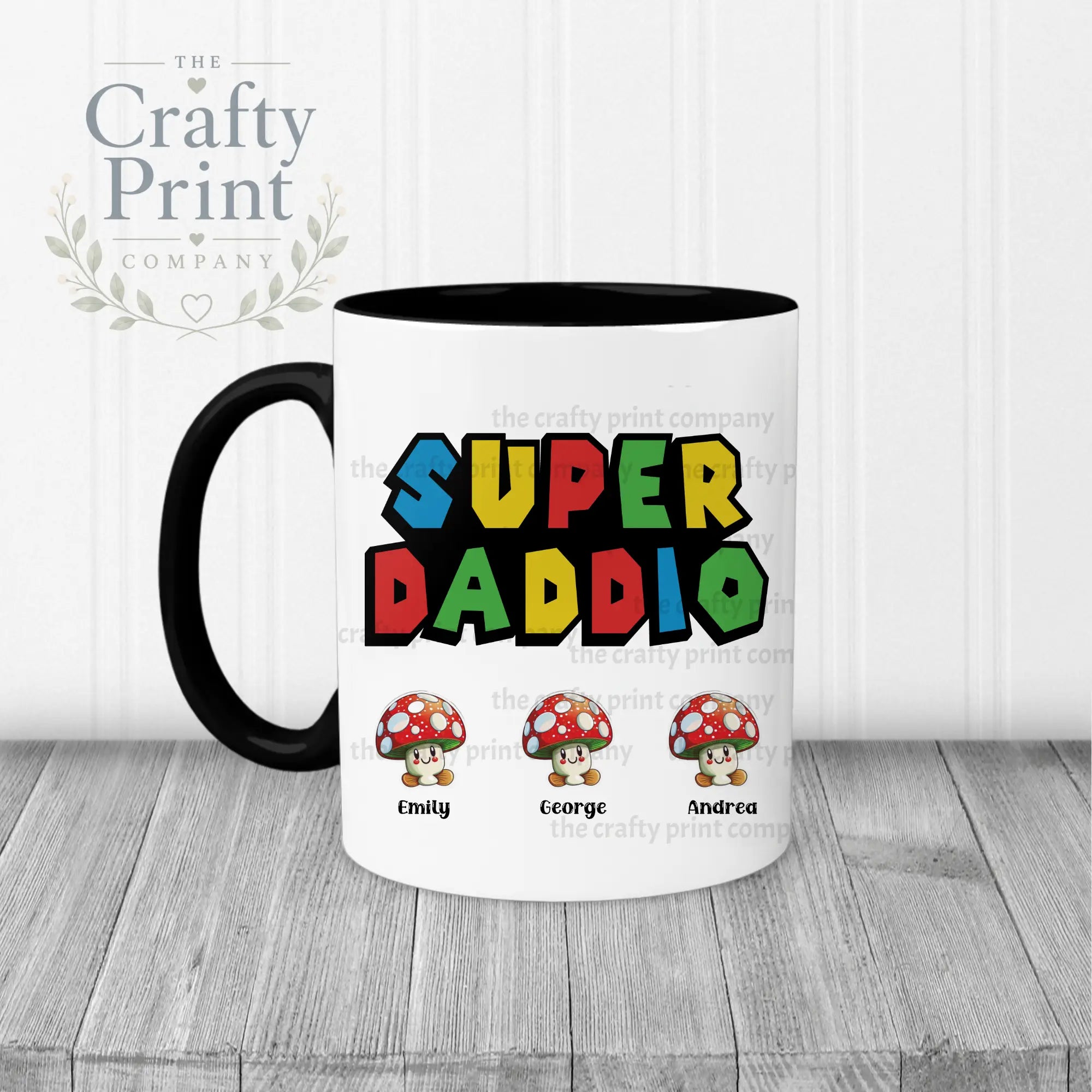 Super Daddio Personalised Mug - Black Handle & Inner - Mugs