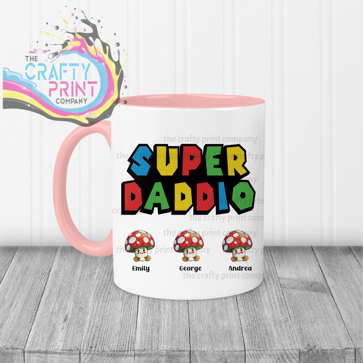 Super Daddio Personalised Mug - Pink Handle & Inner - Mugs