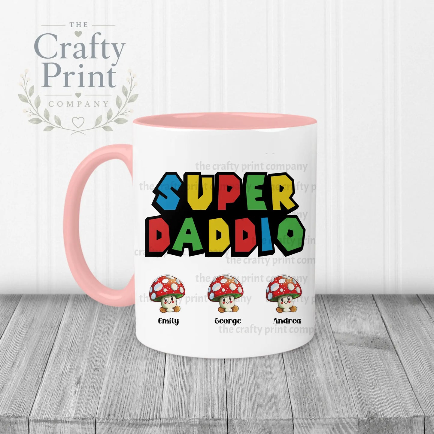 Super Daddio Personalised Mug - Pink Handle & Inner - Mugs