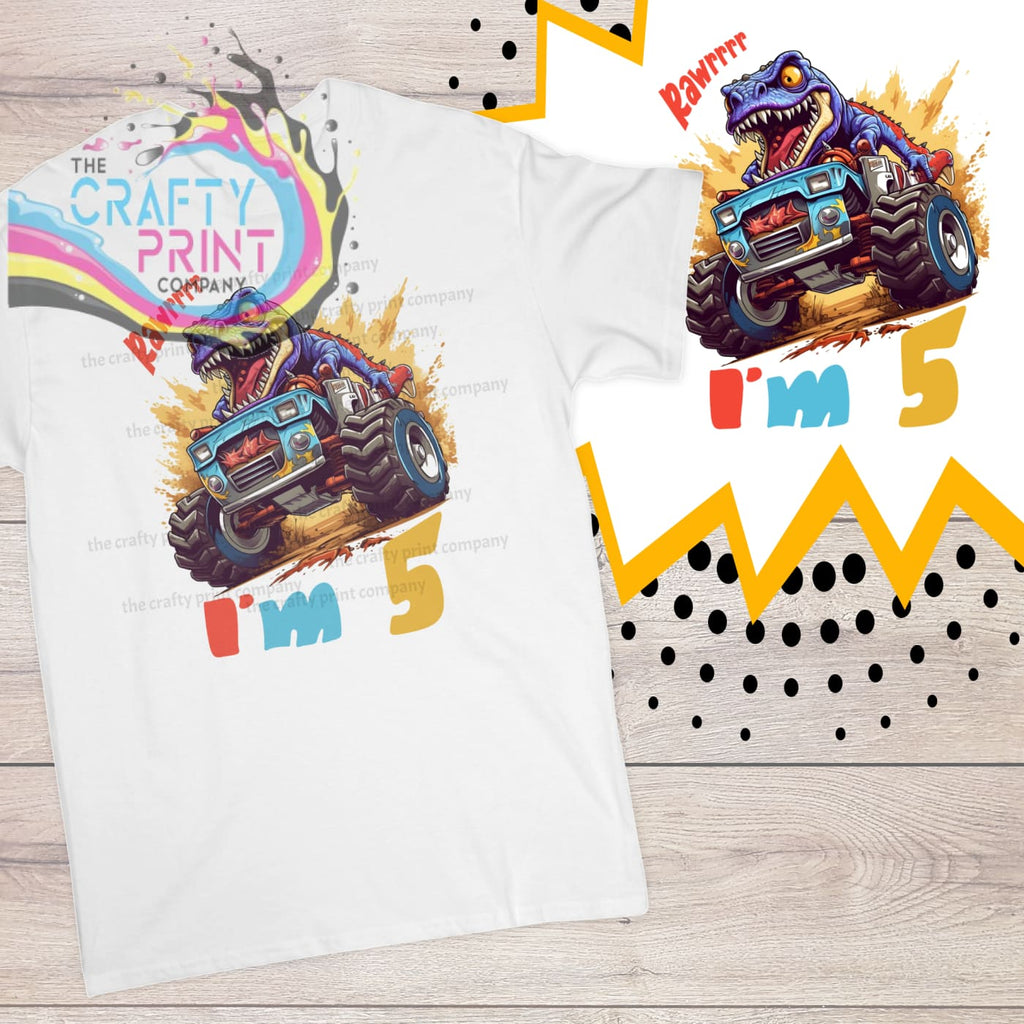 T-Rex Monster Truck Age Birthday Children’s T-shirt - Five