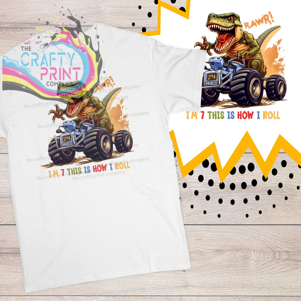 T-Rex Monster Truck Age Birthday Children’s T-shirt - Seven