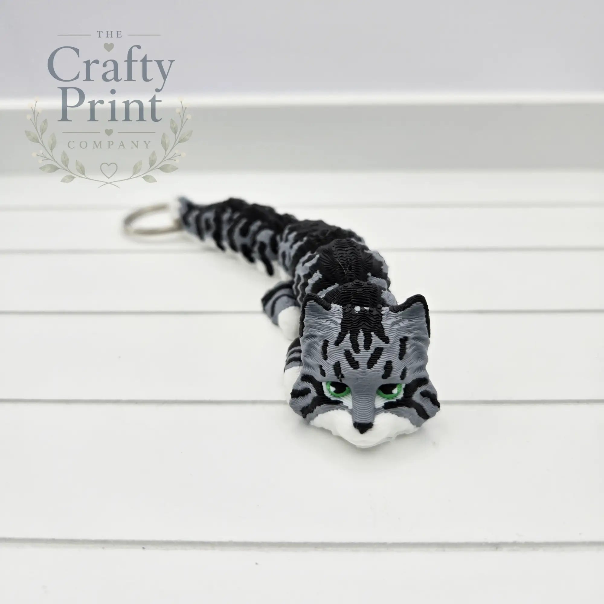 Tabby Cat Articulated Flexi Keyring / Fidget - With Hole
