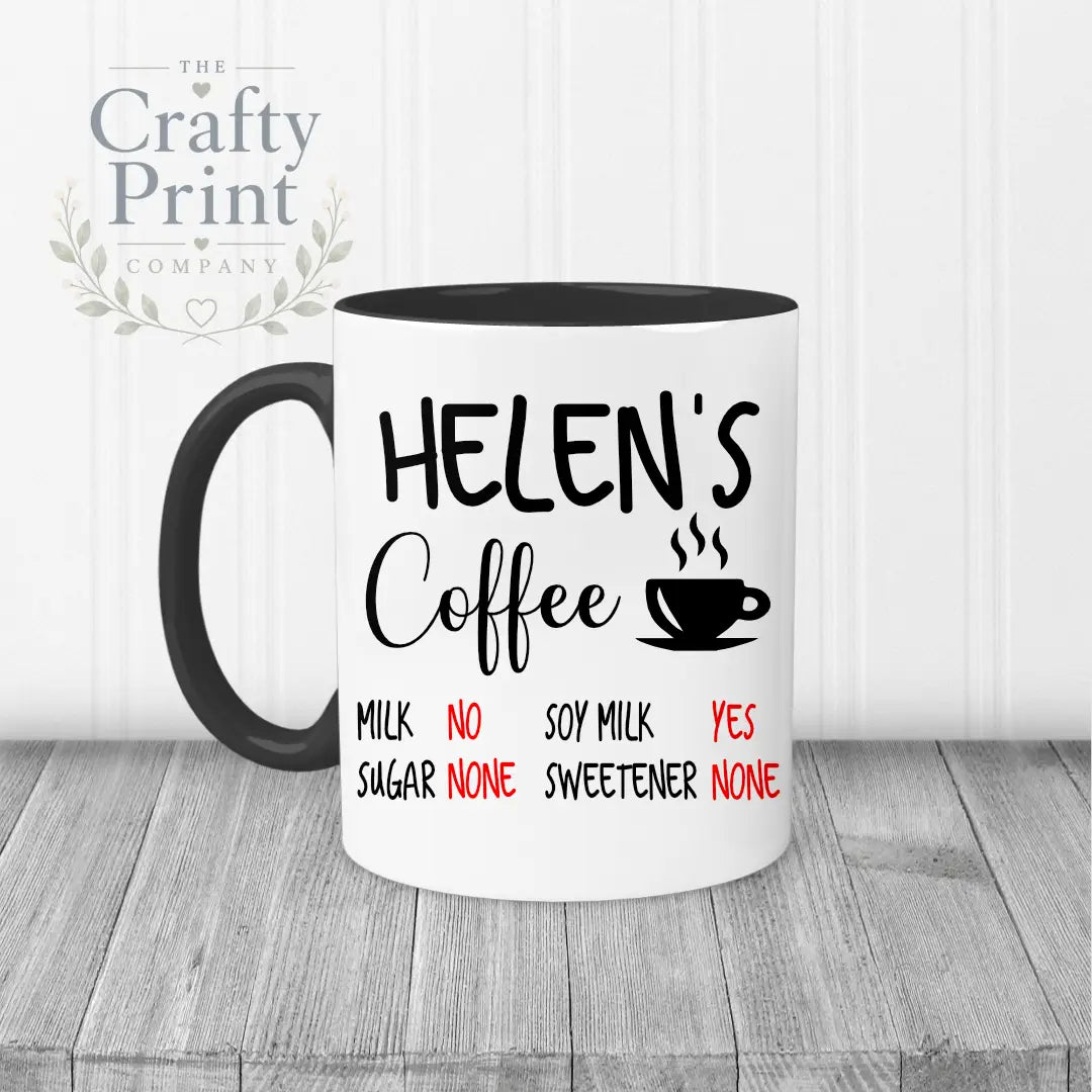 Tea Coffee Ingredients Personalised Mug - Black Handle &