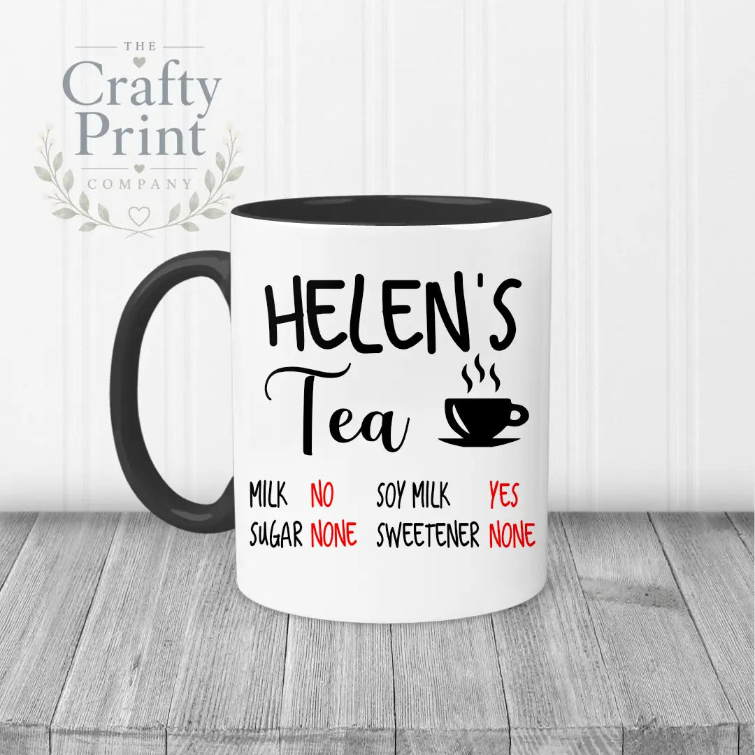 Tea Coffee Ingredients Personalised Mug - Black Handle &