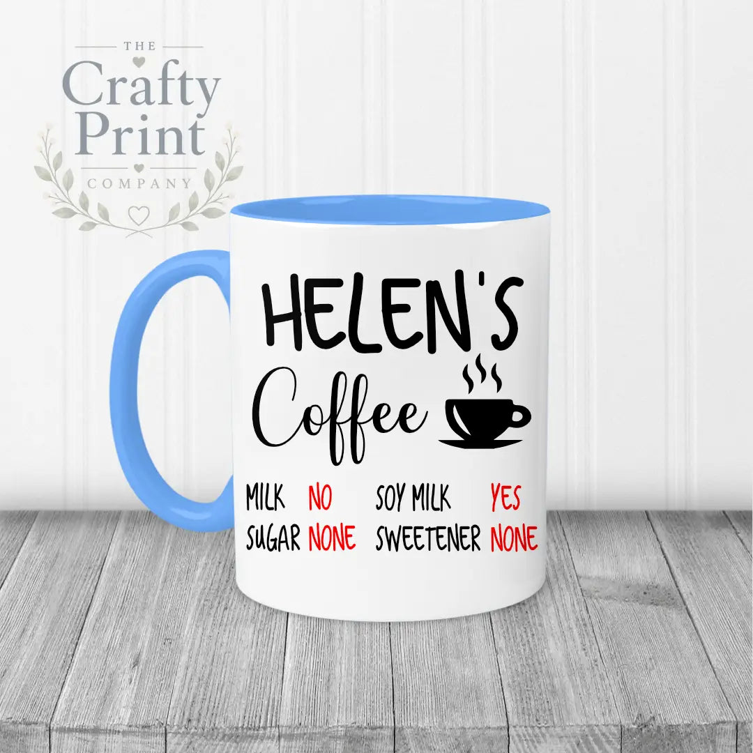 Tea Coffee Ingredients Personalised Mug - Blue Handle &
