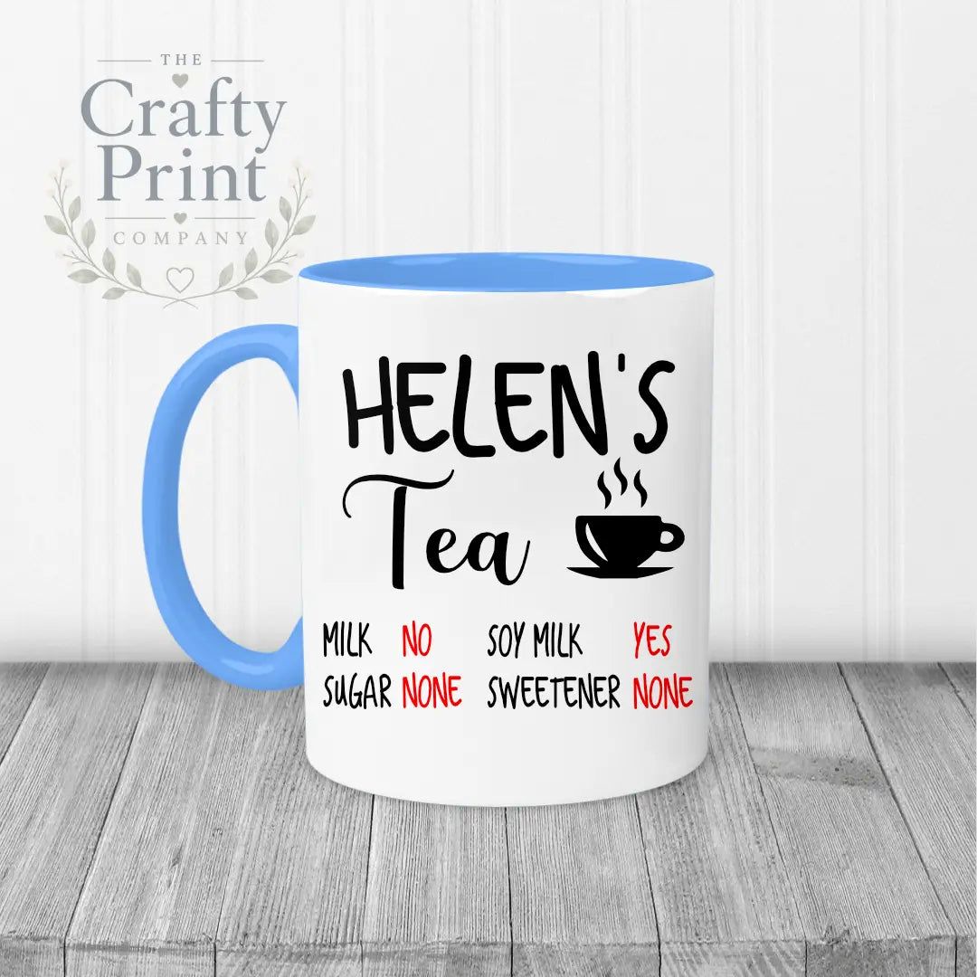 Tea Coffee Ingredients Personalised Mug - Blue Handle &