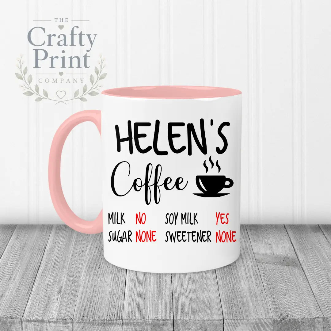 Tea Coffee Ingredients Personalised Mug - Pink Handle &