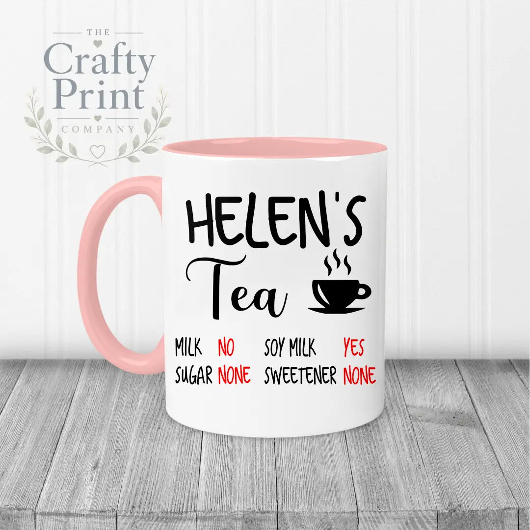 Tea Coffee Ingredients Personalised Mug - Pink Handle &