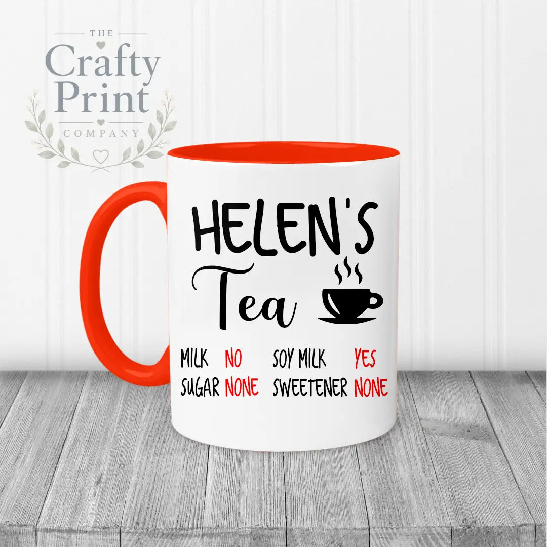 Tea Coffee Ingredients Personalised Mug - Red Handle &