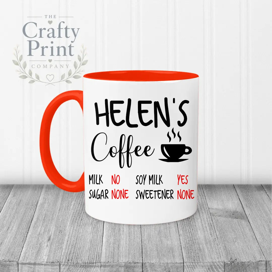 Tea Coffee Ingredients Personalised Mug - Red Handle &