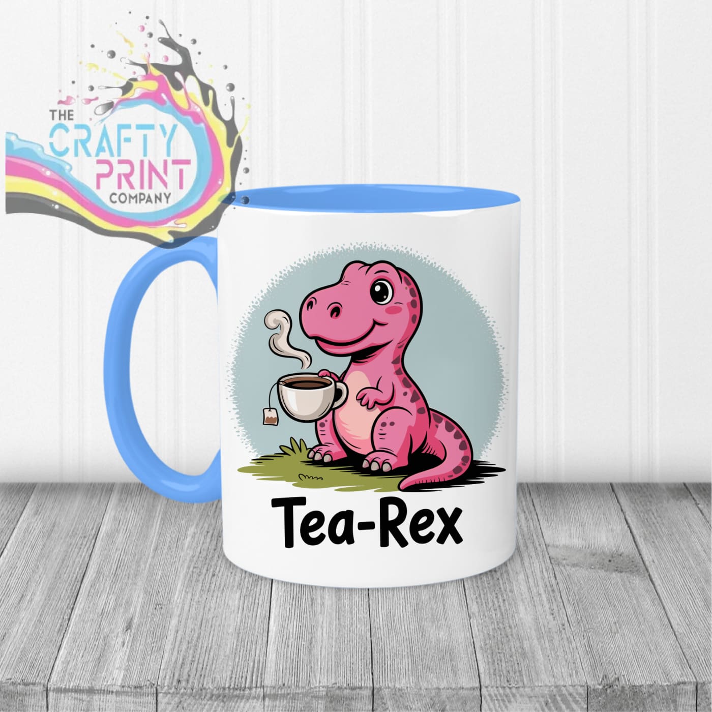 Tea Rex Mug - Blue Handle & Inner - Mugs