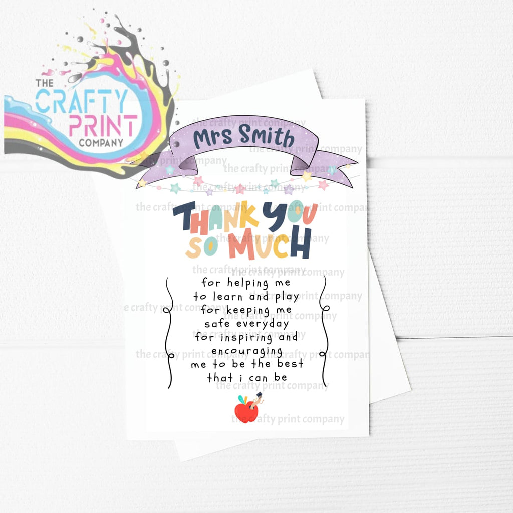 Teacher Thank You So Much Personalised A5 Card - Greeting &