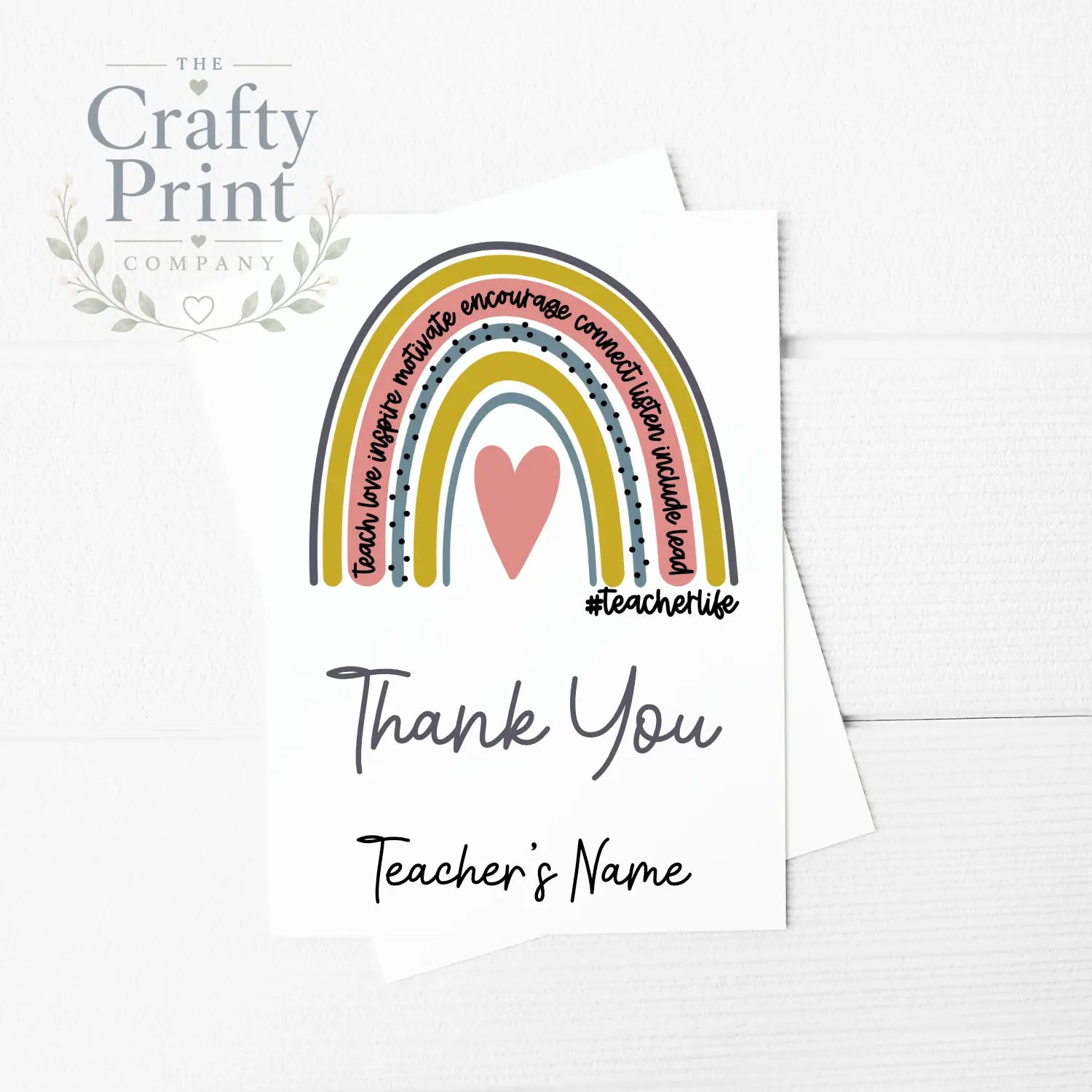 Teacherlife Rainbow Thank You Personalised A5 Card &
