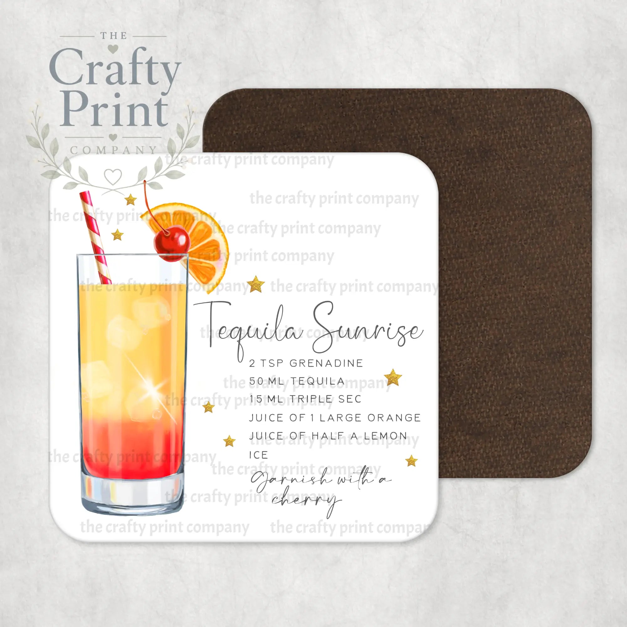 Tequila Sunrise Cocktail Recipe Coaster - Coasters
