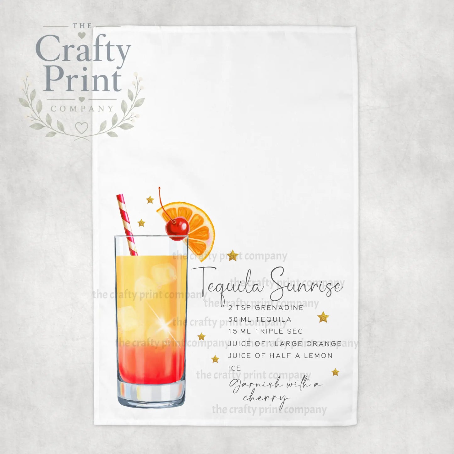 Tequila Sunrise Cocktail Recipe Tea Towel - Kitchen Towels