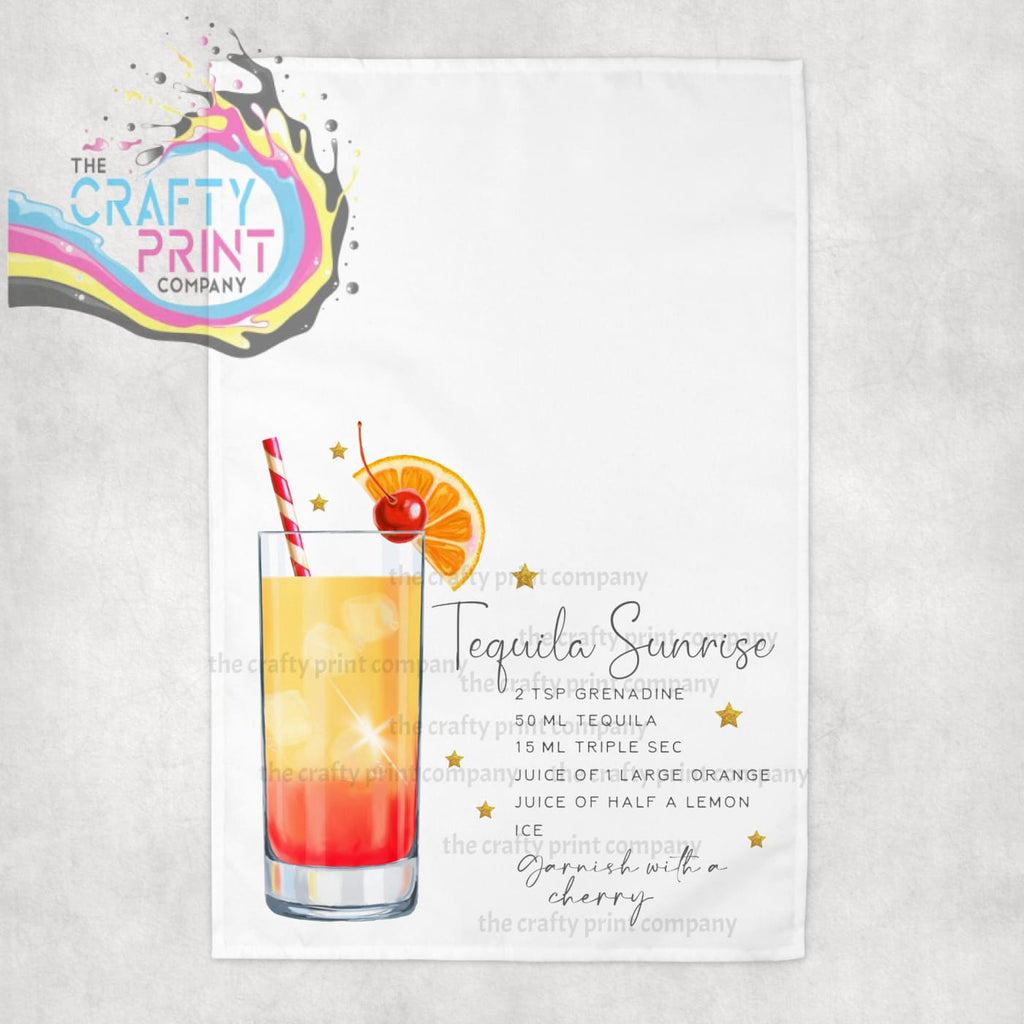 Tequila Sunrise Cocktail Recipe Tea Towel - Kitchen Towels