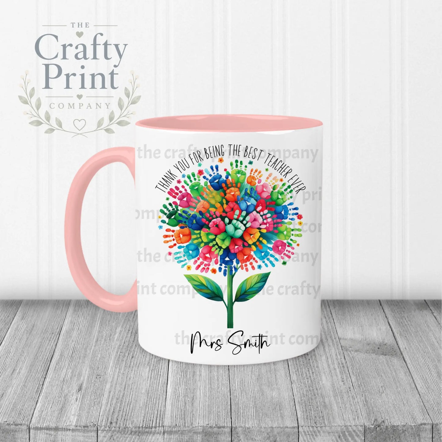 Thank You Best Ever Teacher Hand Prints Mug - Pink Handle &