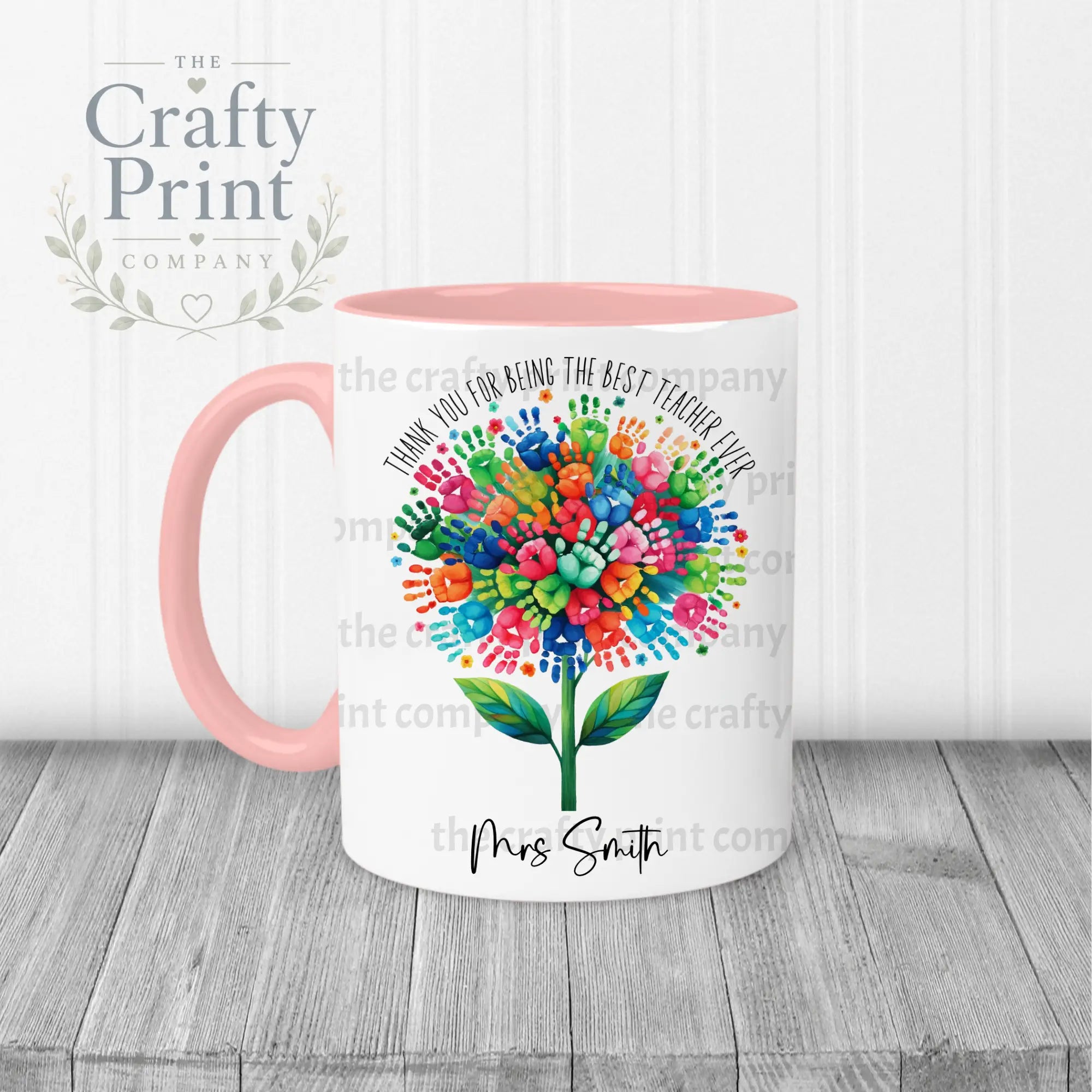 Thank You Best Ever Teacher Hand Prints Mug - Pink Handle &