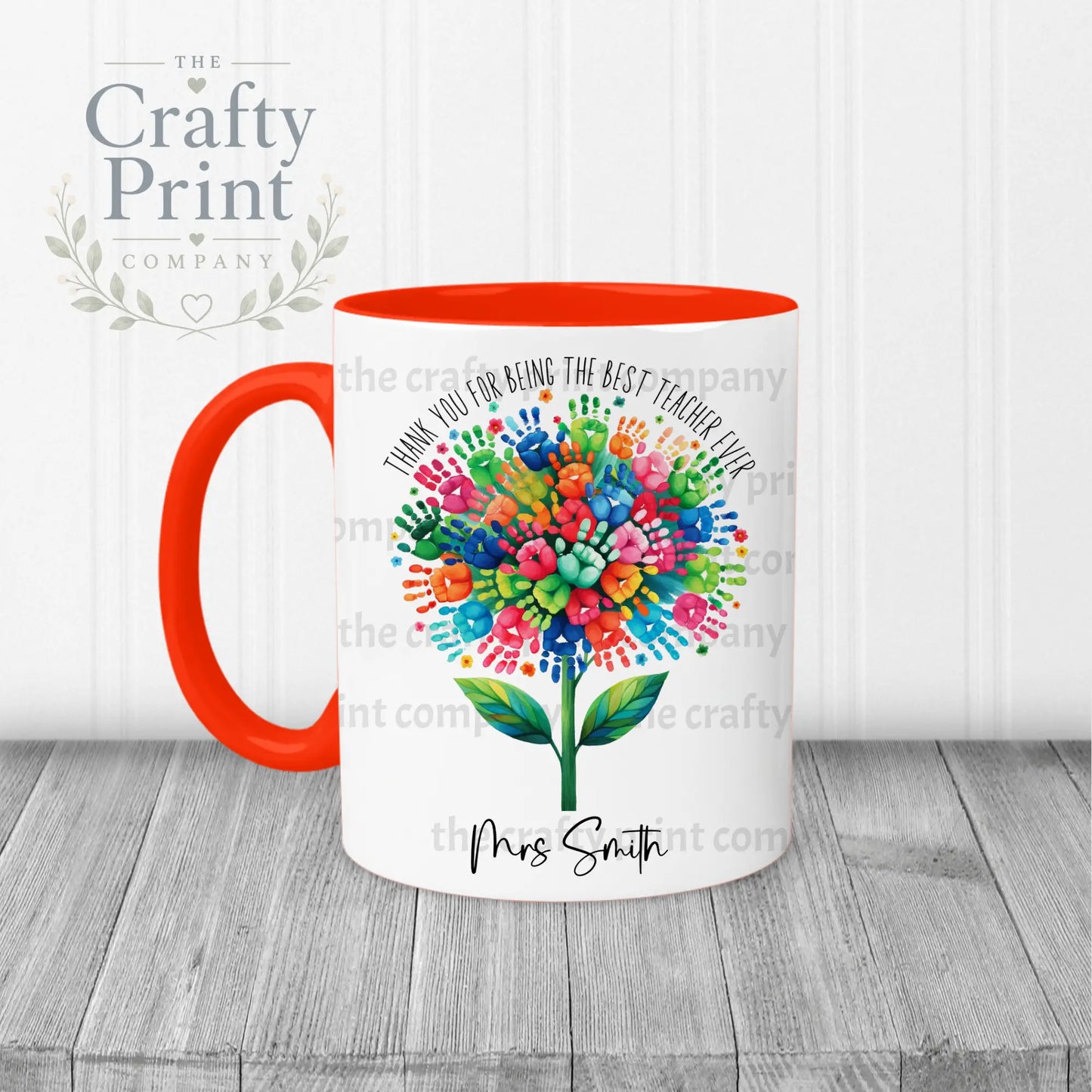 Thank You Best Ever Teacher Hand Prints Mug - Red Handle &