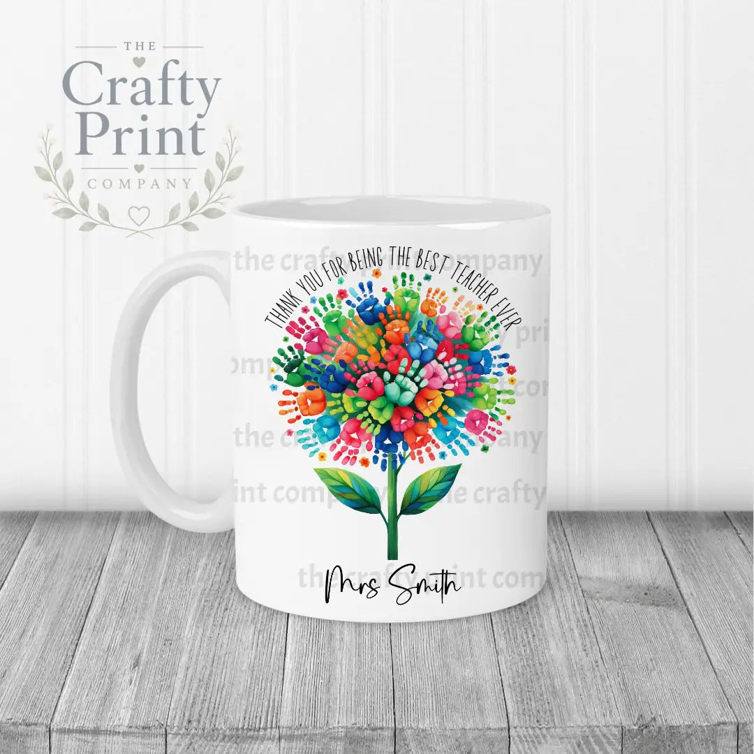 Thank You Best Ever Teacher Hand Prints Mug - White Handle