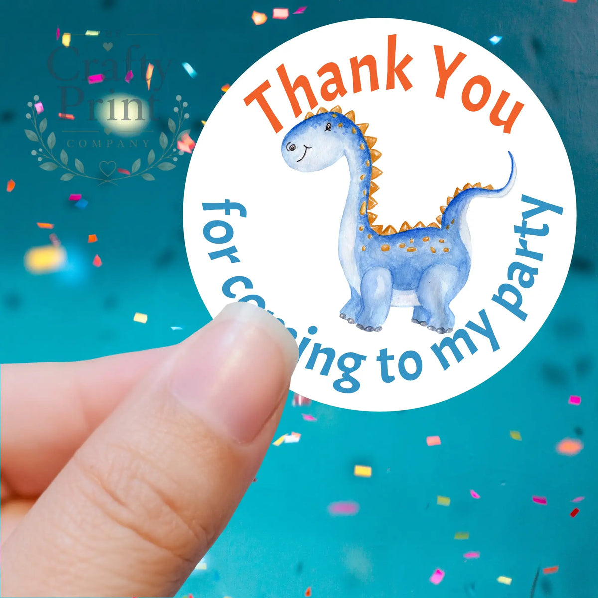 Thank You Blue Dinosaur Printed Sticker - Decorative