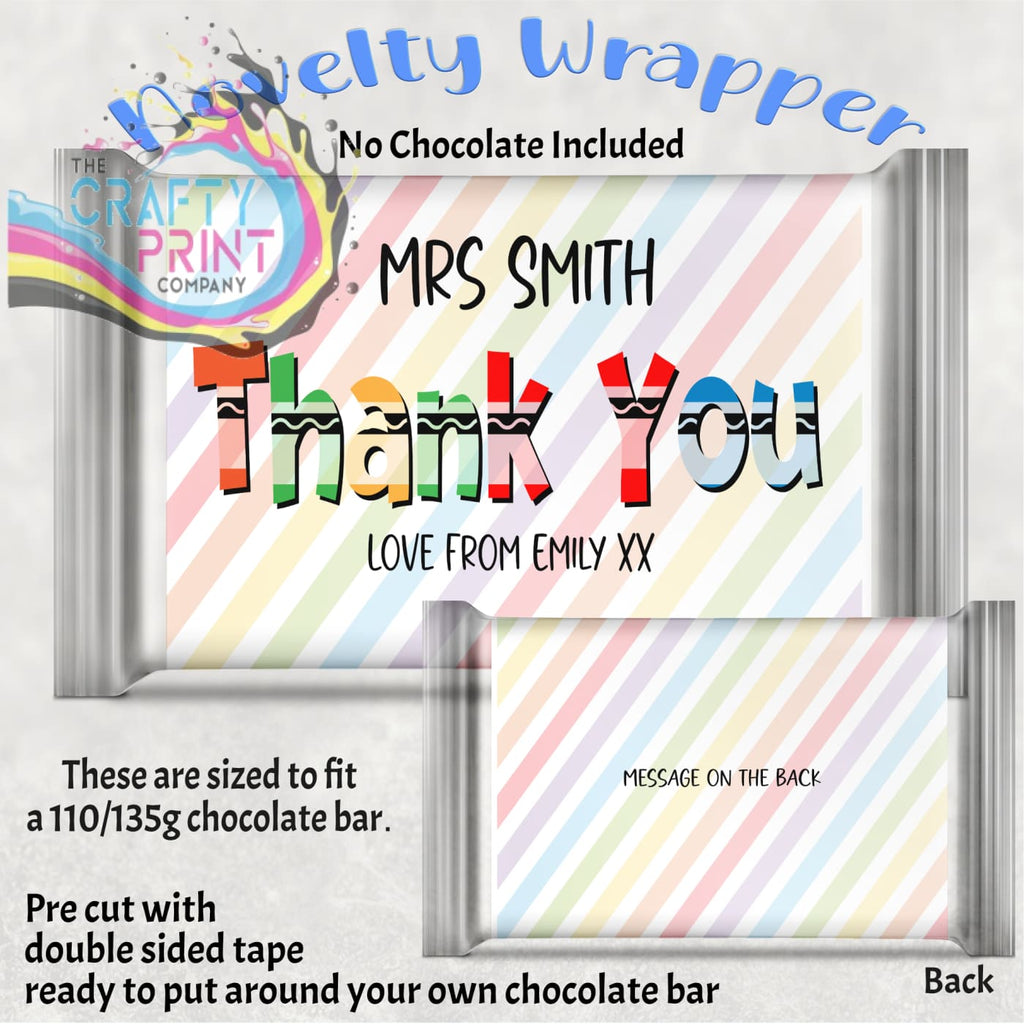 Thank You Crayon Personalised Chocolate Bar Wrapper -