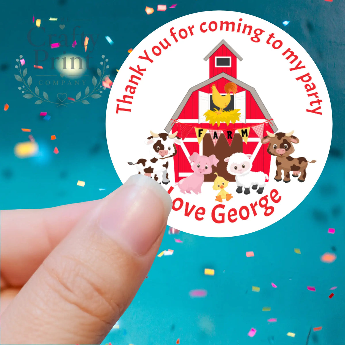 Thank You Farm Animals Party Printed Sticker - Decorative