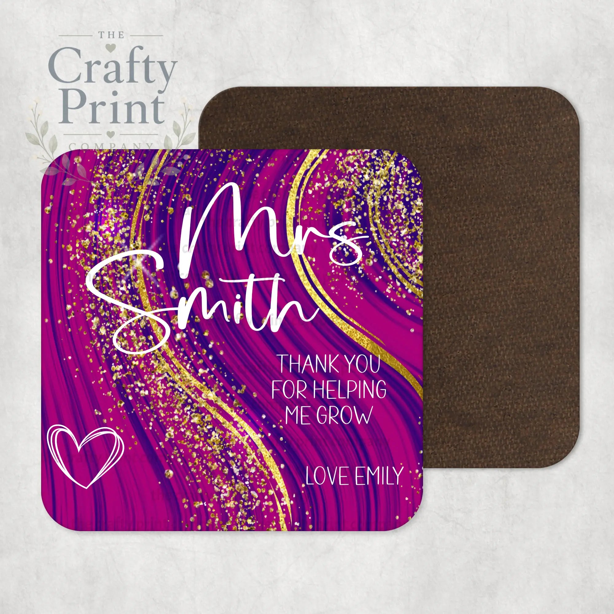 Thank You for helping me grow Glitter Print Coaster