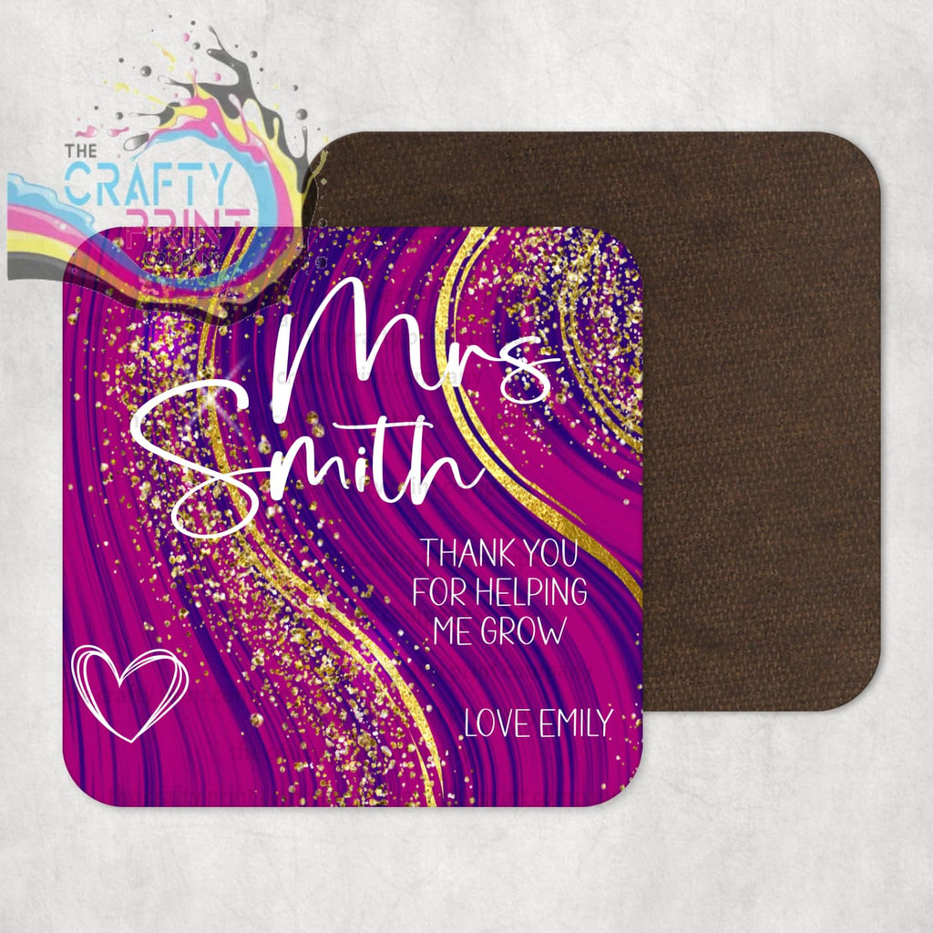 Thank You for helping me grow Glitter Print Coaster