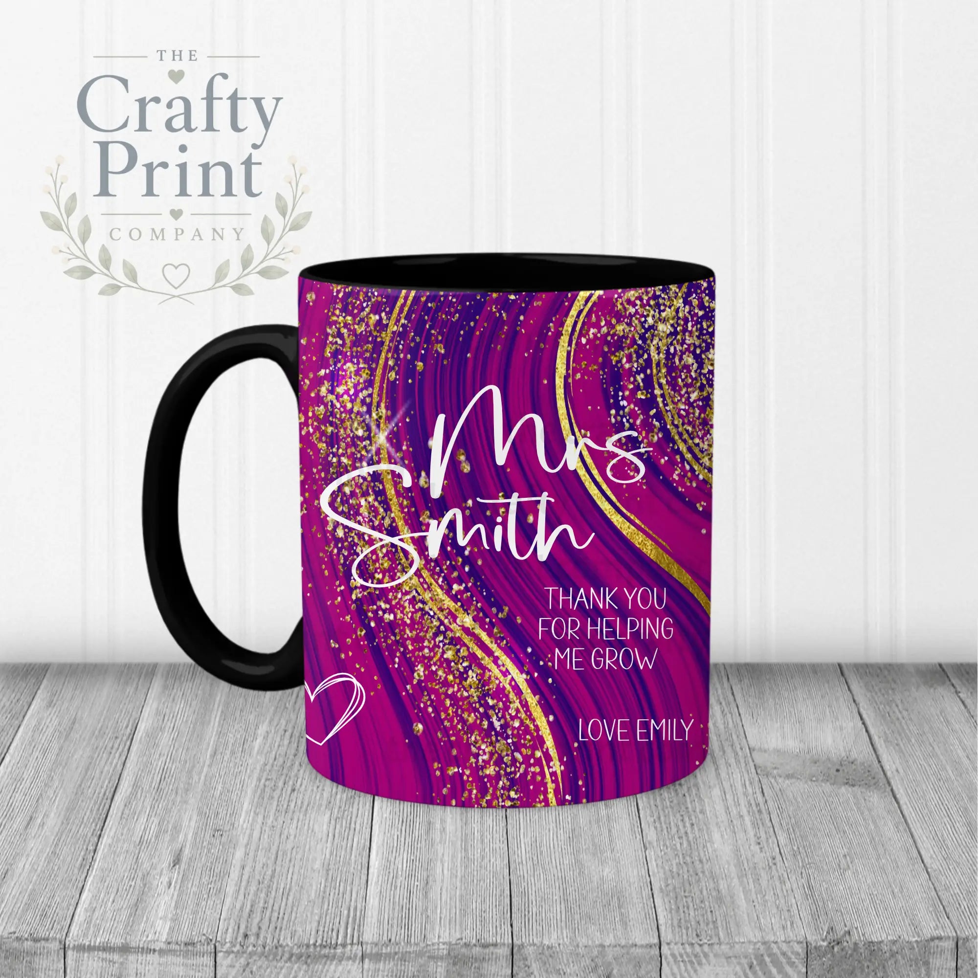 Thank You for helping me grow Glitter Print Mug - Black