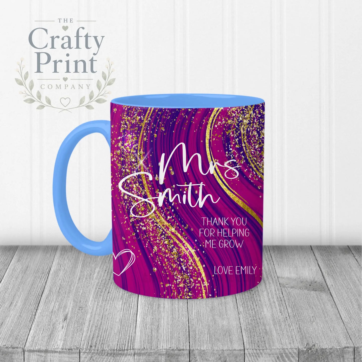 Thank You for helping me grow Glitter Print Mug - Blue