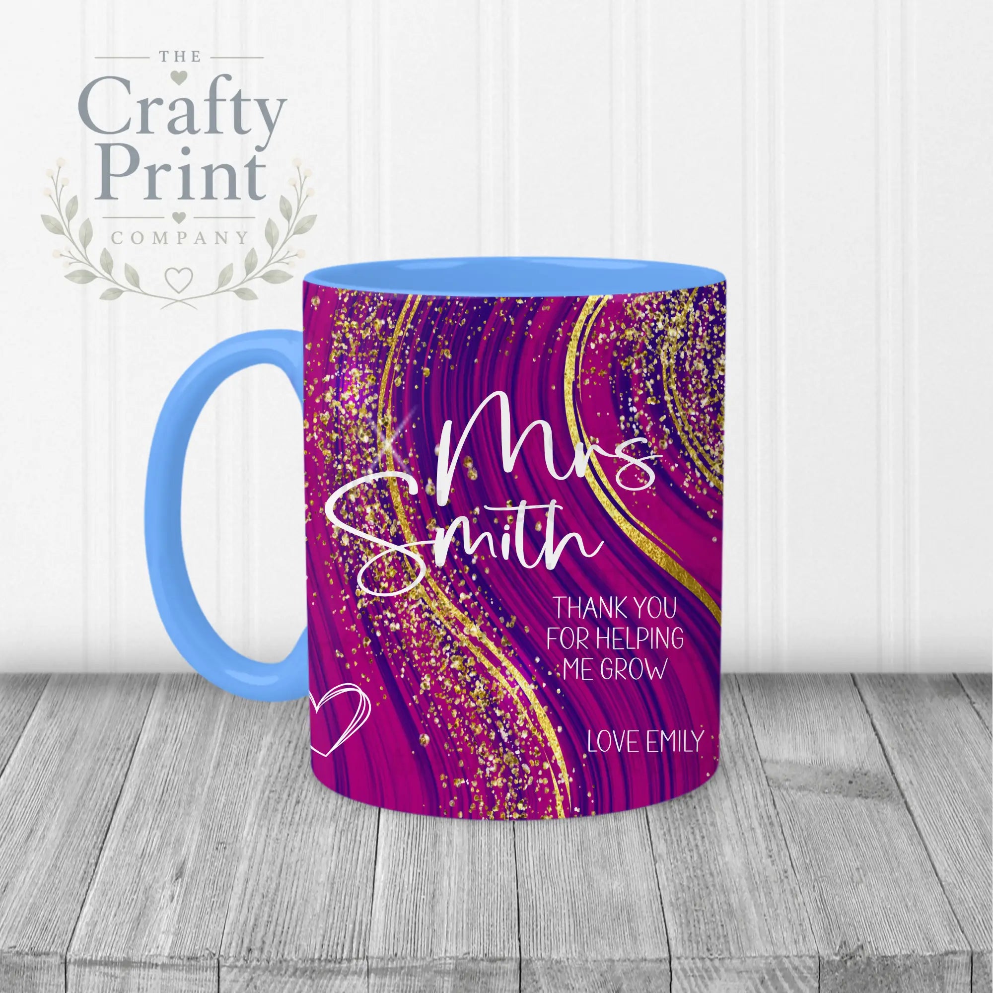Thank You for helping me grow Glitter Print Mug - Blue