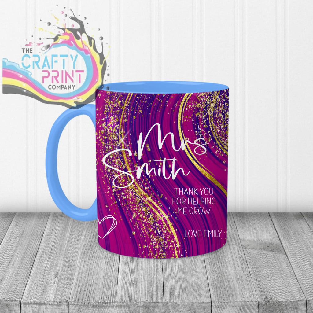 Thank You for helping me grow Glitter Print Mug - Blue