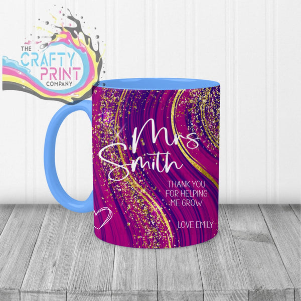 Thank You for helping me grow Glitter Print Mug - Blue