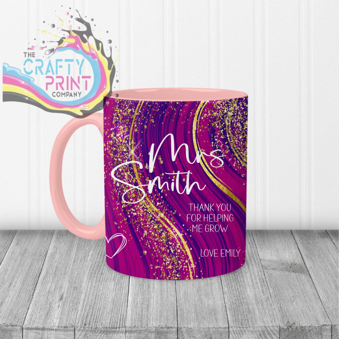 Thank You for helping me grow Glitter Print Mug - Pink