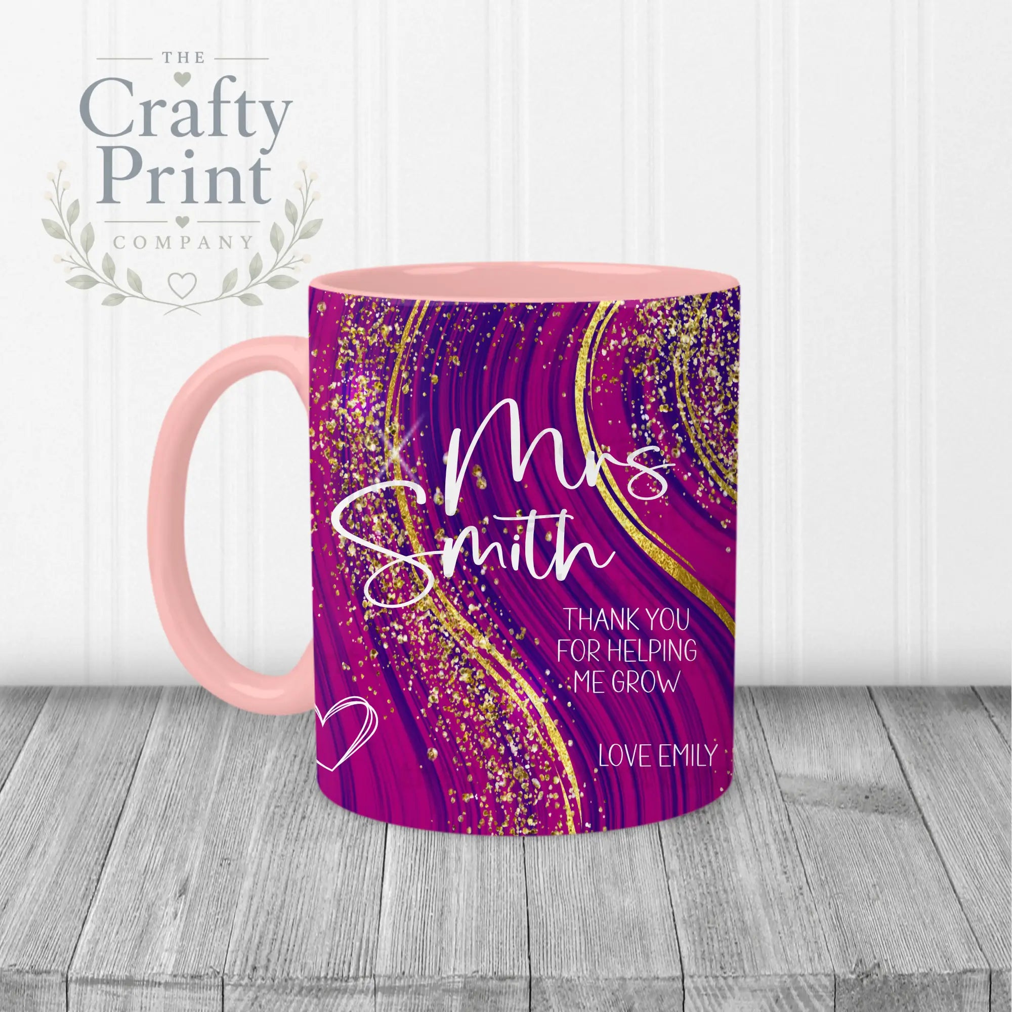 Thank You for helping me grow Glitter Print Mug - Pink