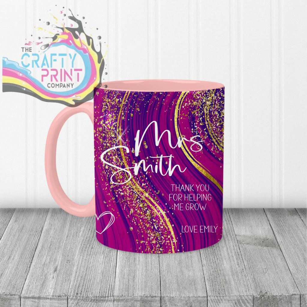 Thank You for helping me grow Glitter Print Mug - Pink