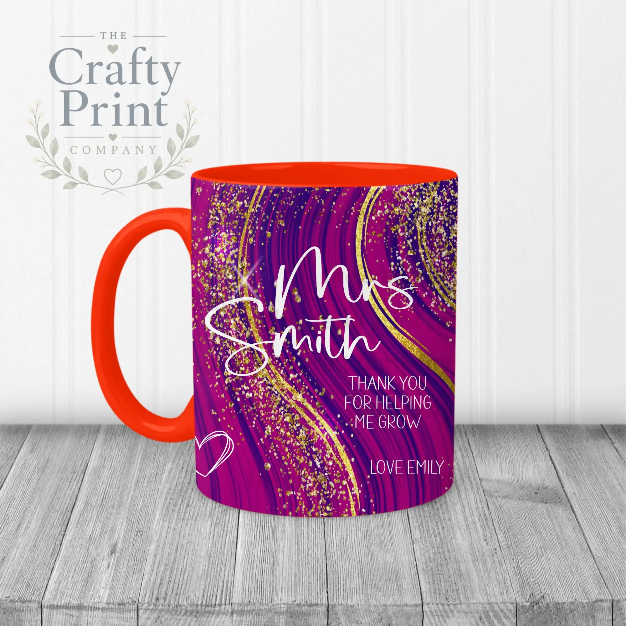 Thank You for helping me grow Glitter Print Mug - Red