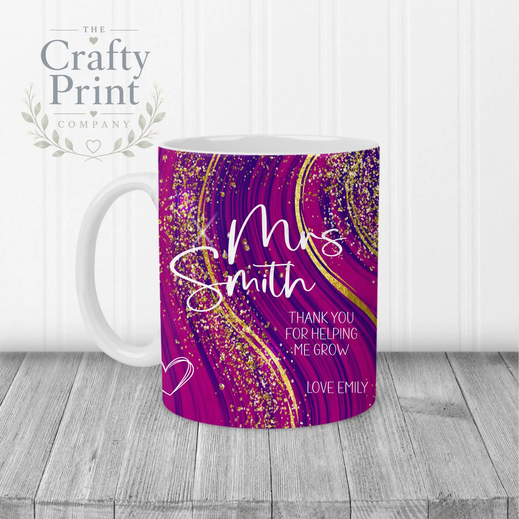 Thank You for helping me grow Glitter Print Mug - White