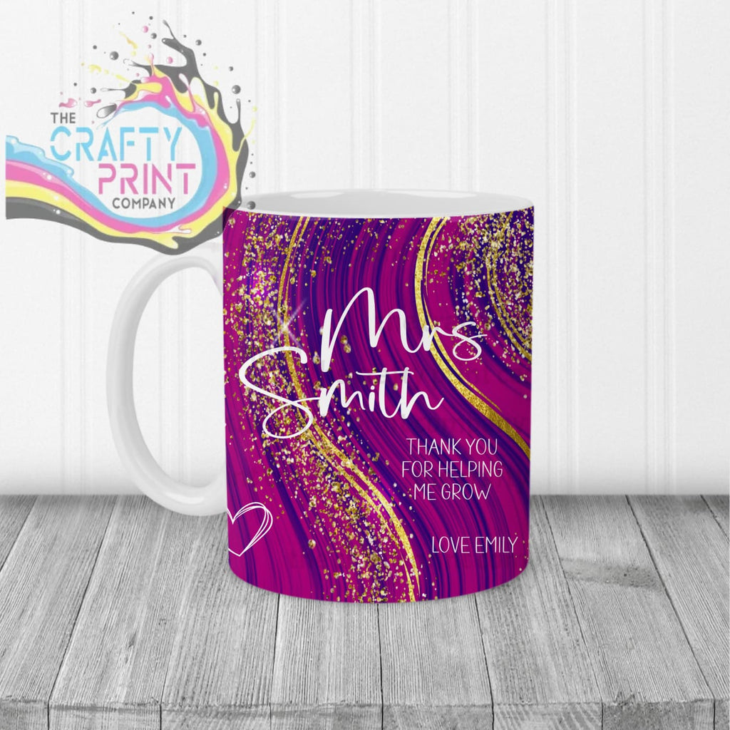 Thank You for helping me grow Glitter Print Mug - White