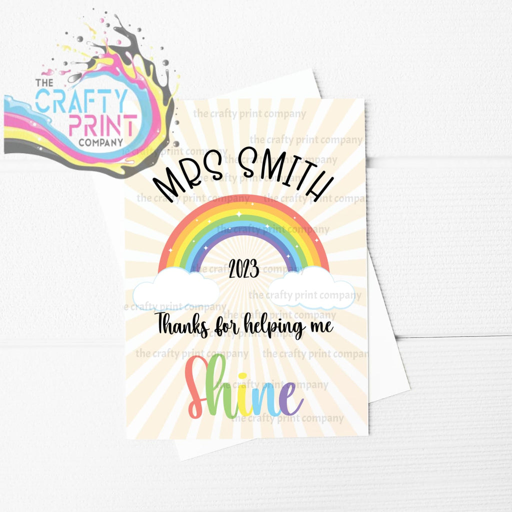 Thank you for Helping Me Shine Personalised A5 Card -