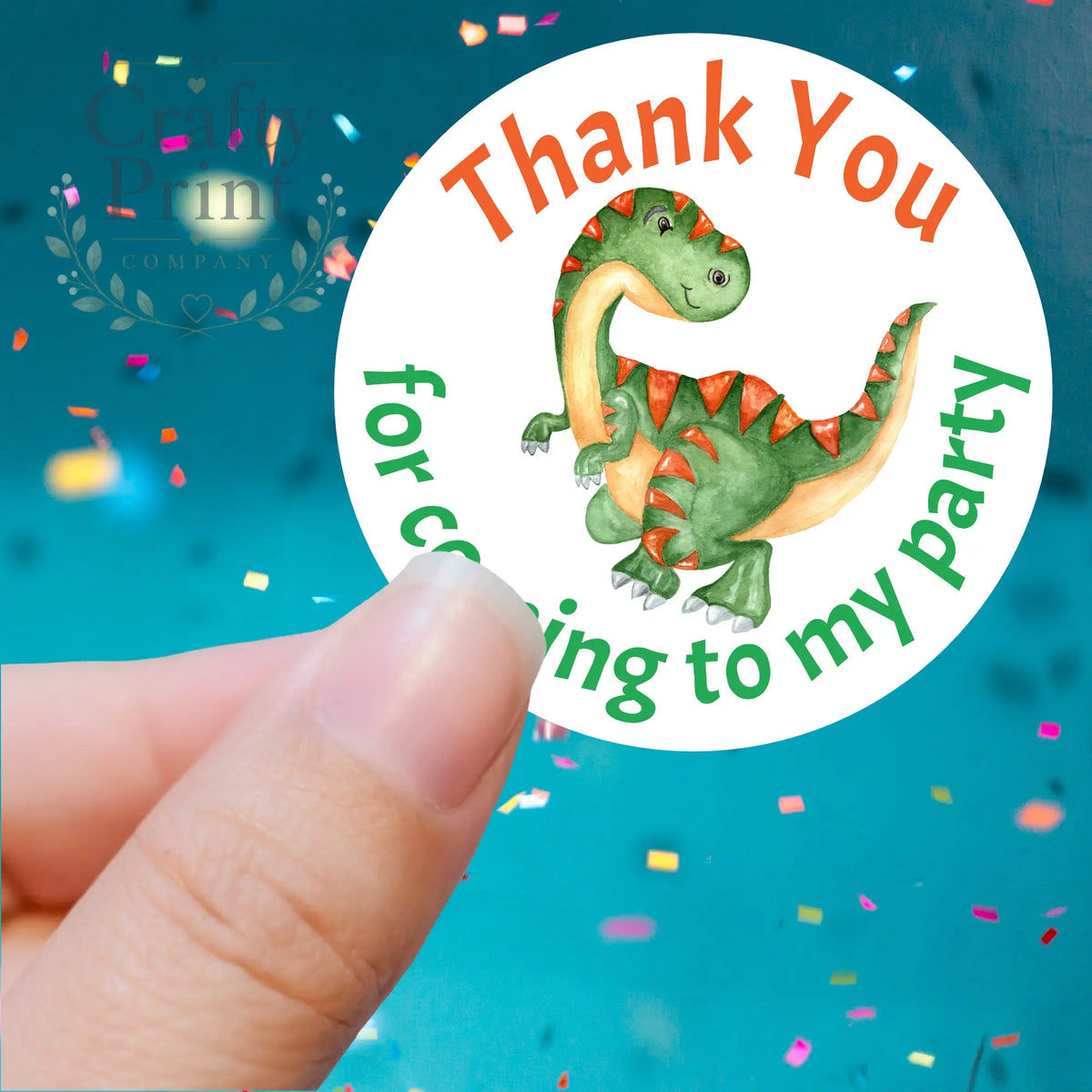 Thank You Green Dinosaur Printed Sticker - Decorative