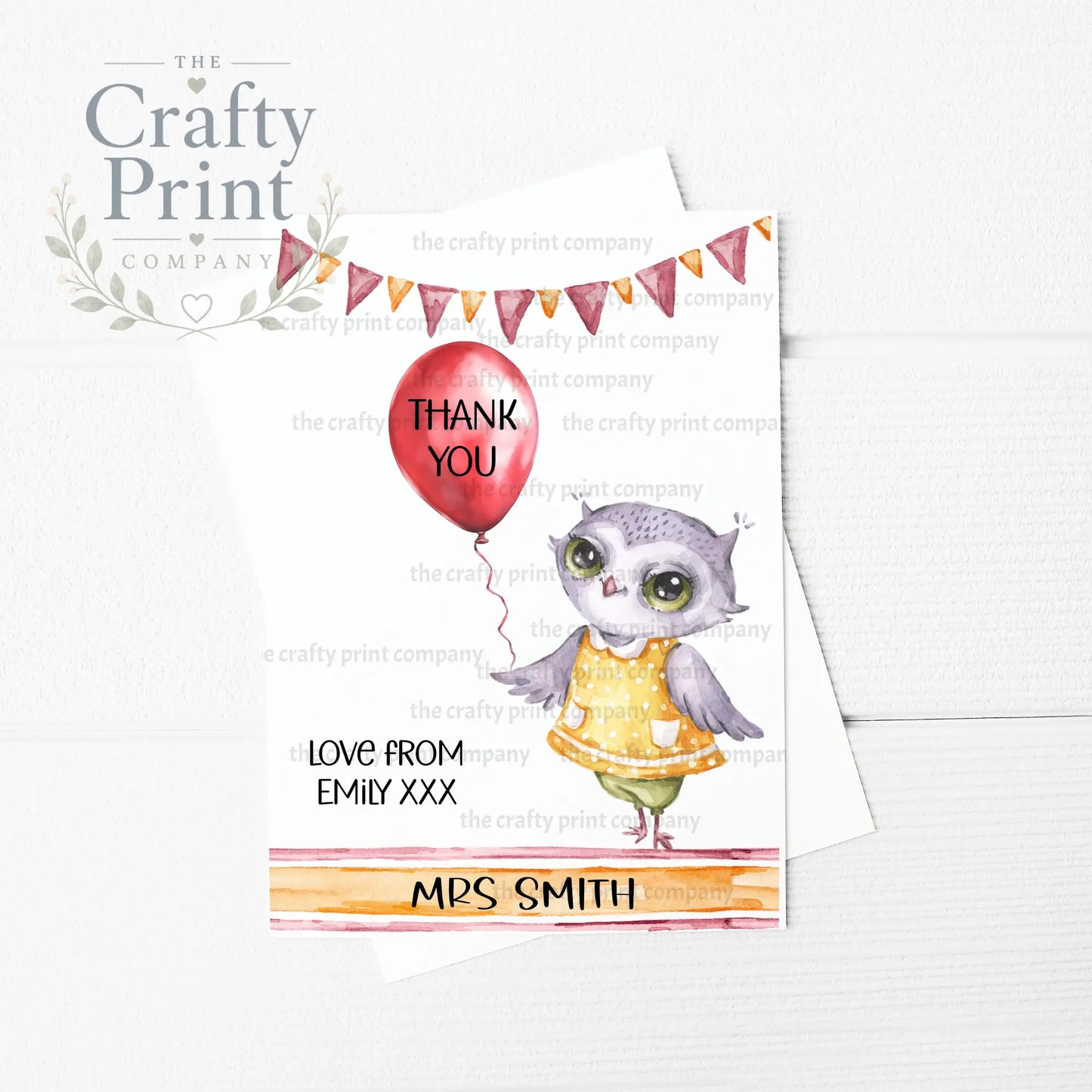 Thank you Owl Teacher Personalised A5 Card - Female