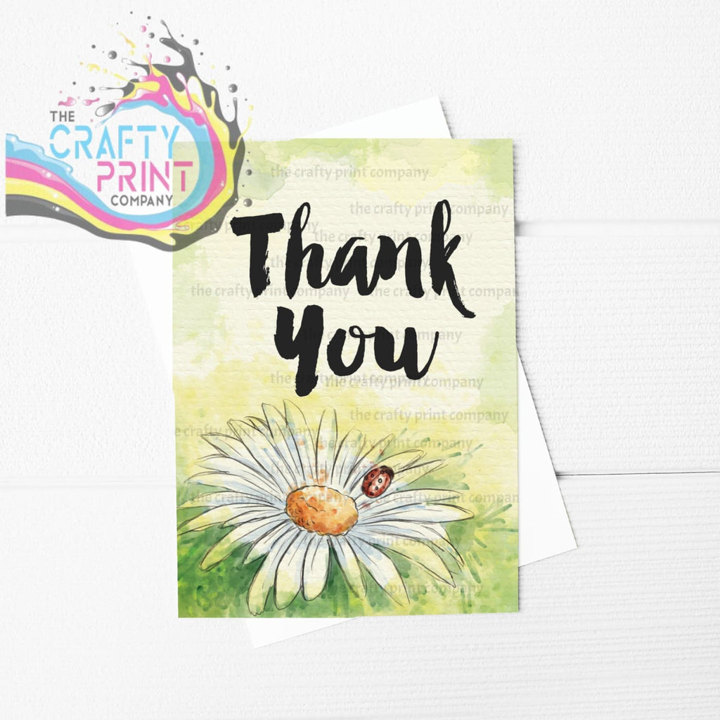 Thank You Watercolour Flowers A5 Card - Daisy Ladybird -