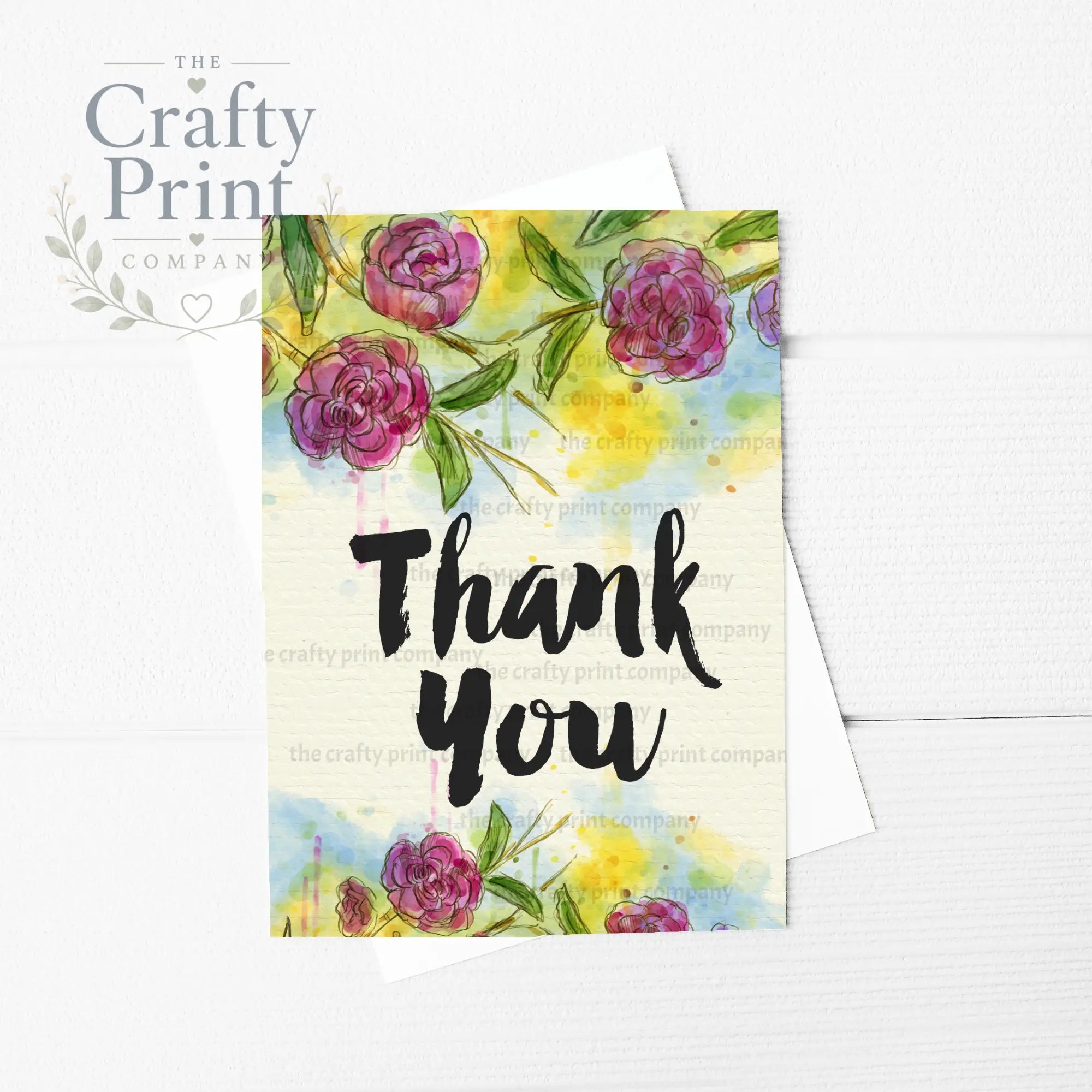 Thank You Watercolour Flowers A5 Card - Pink - Greeting &