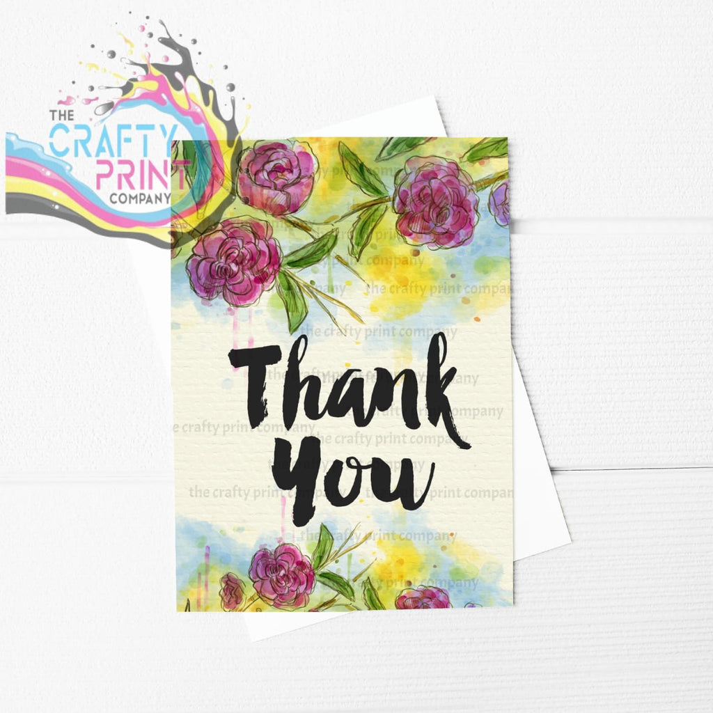 Thank You Watercolour Flowers A5 Card - Pink - Greeting &