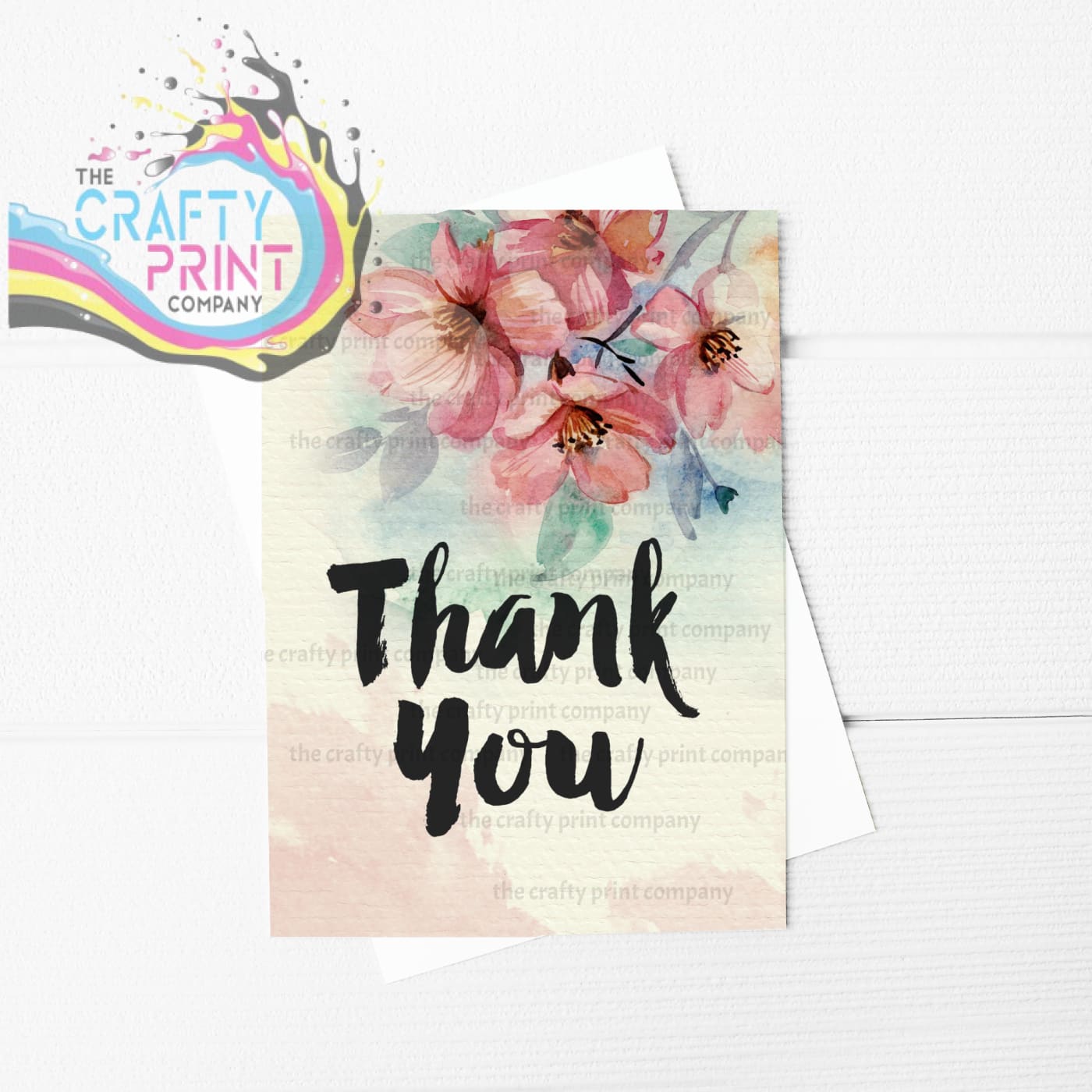 Thank You Watercolour Flowers A5 Card - Red - Greeting &