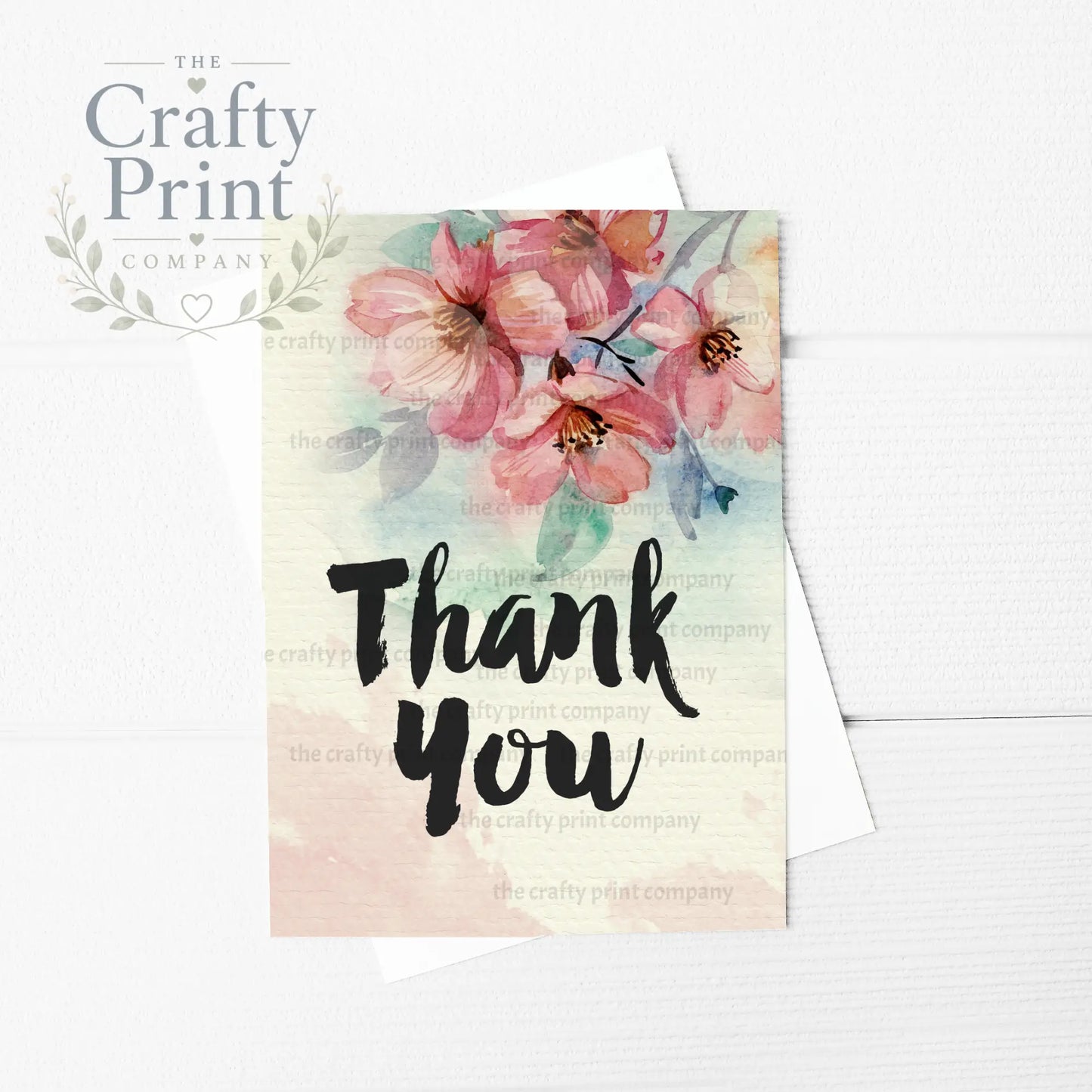 Thank You Watercolour Flowers A5 Card - Red - Greeting &
