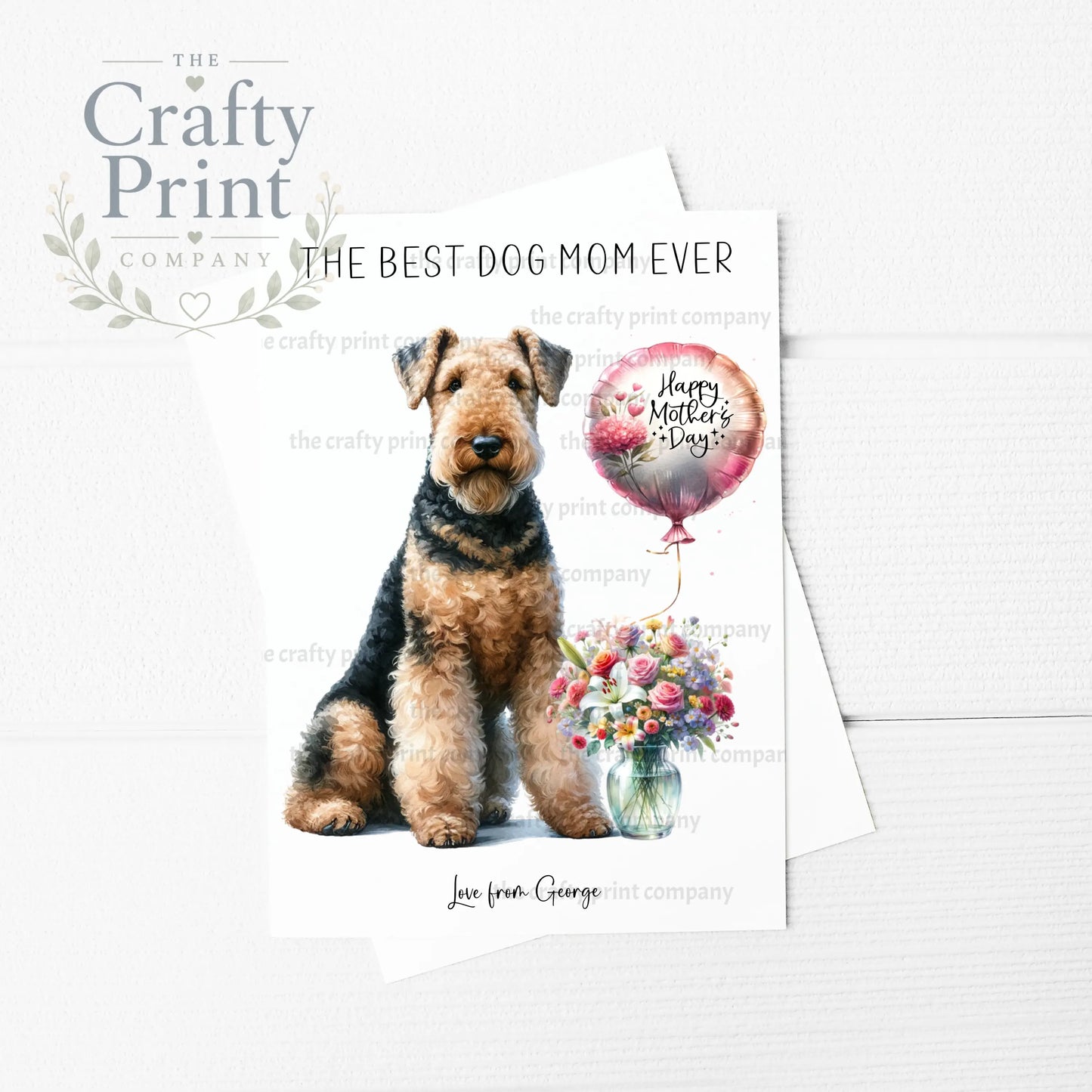 The Best Dog Mom Ever Airedale Terrier Personalised A5 Card