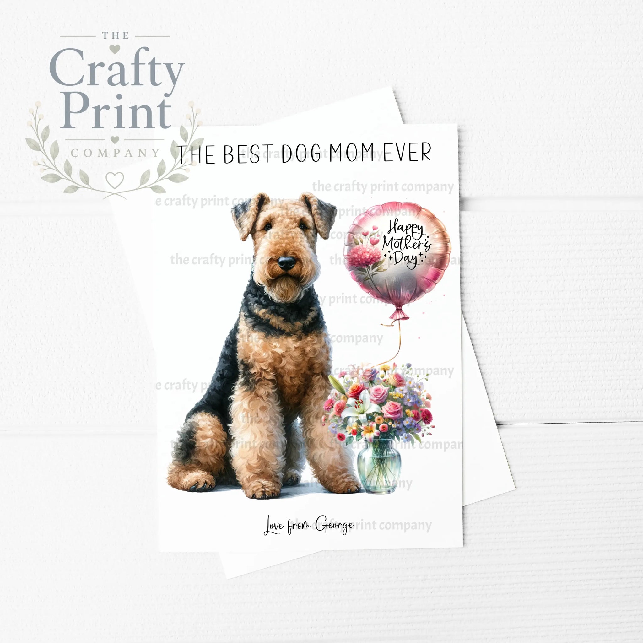 The Best Dog Mom Ever Airedale Terrier Personalised A5 Card